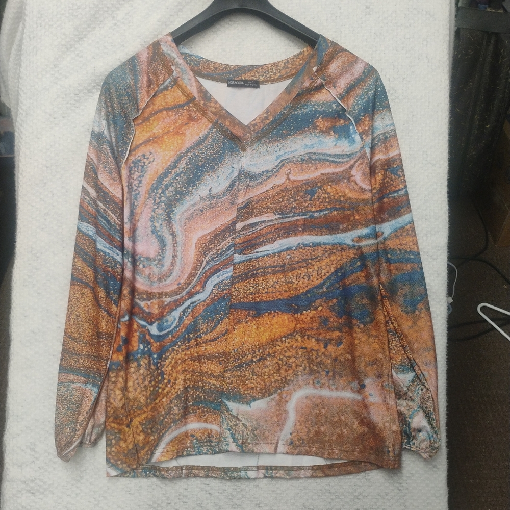 Noracora Women’s Large Abstract Marble Tunic Top Festive Earthy Hippie Bohemian